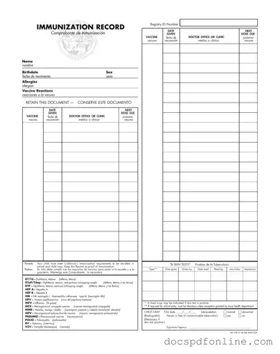 Fill Your Immunization Record Form