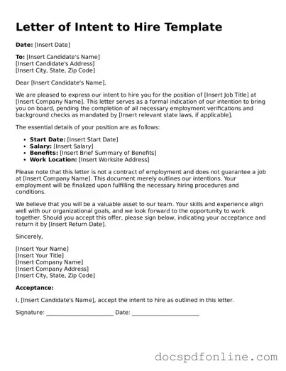 Attorney-Approved Letter of Intent to Hire Document