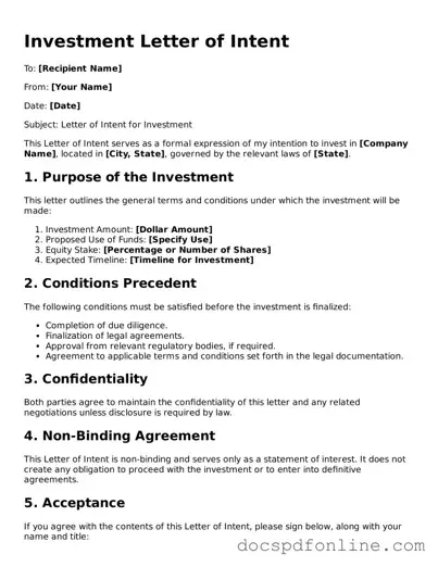 Attorney-Approved Investment Letter of Intent Document
