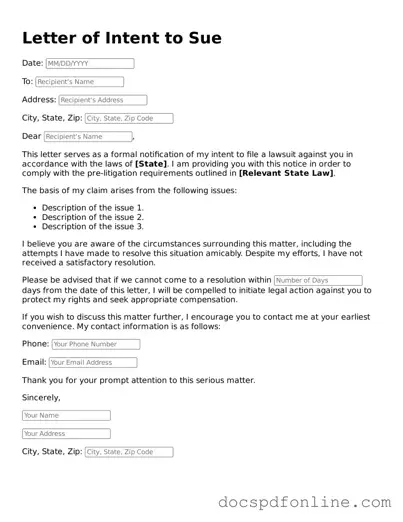 Attorney-Approved Letter of Intent to Sue Document