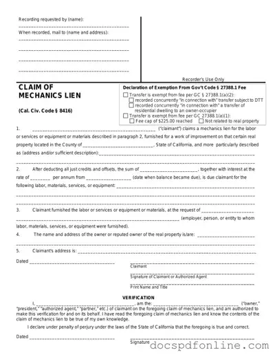 Fill Your Mechanics Lien California Form
