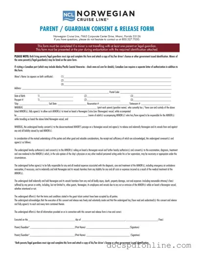 Fill Your NCL Parental Consent Form