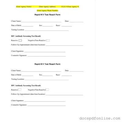 Fill Your Negative Hiv Test Form