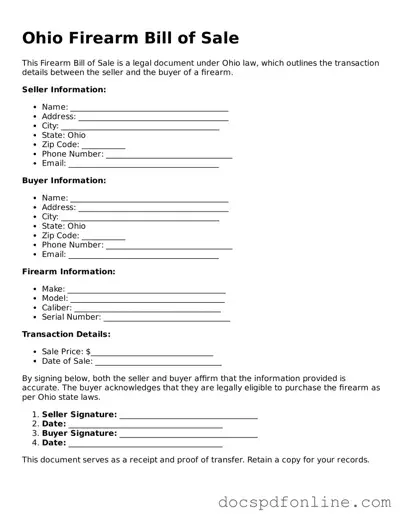 Legal  Firearm Bill of Sale Template for Ohio