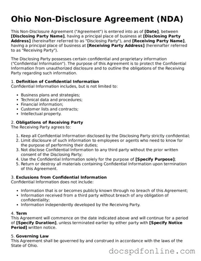 Legal  Non-disclosure Agreement Template for Ohio