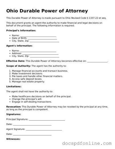 Legal  Durable Power of Attorney Template for Ohio
