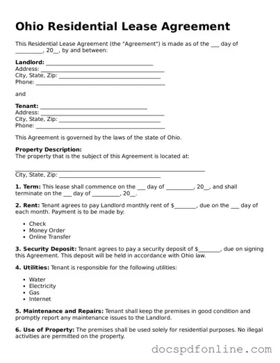 Legal  Residential Lease Agreement Template for Ohio