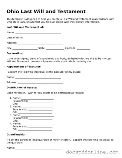 Legal  Last Will and Testament Template for Ohio