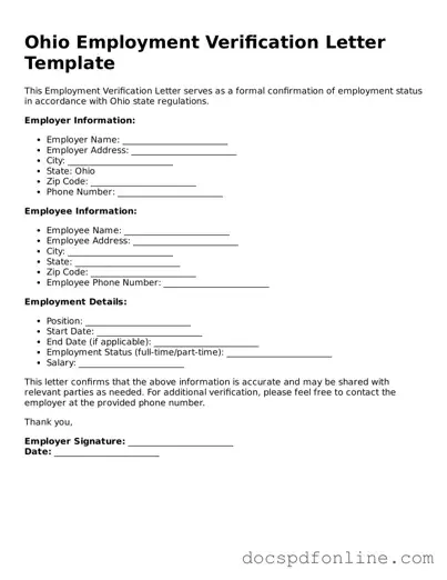 Legal  Employment Verification Template for Ohio