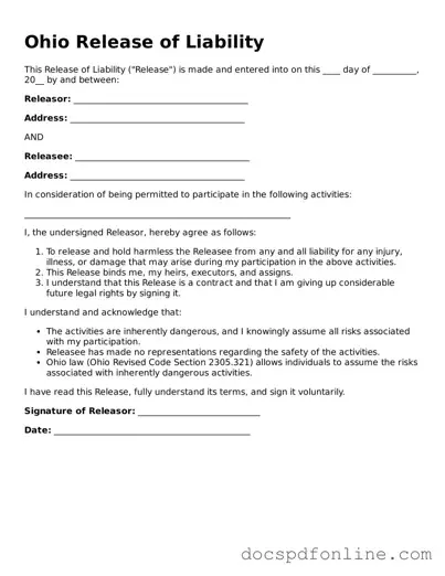 Legal  Release of Liability Template for Ohio