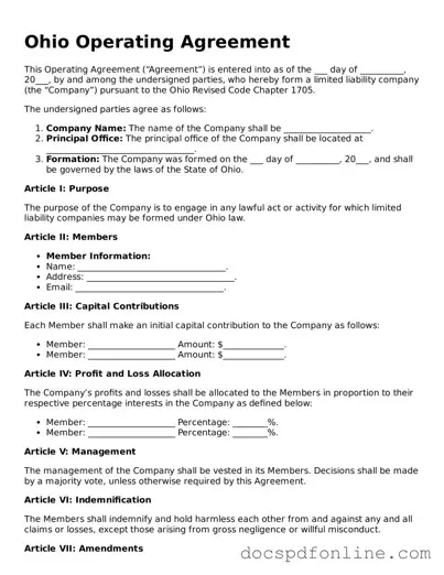 Legal  Operating Agreement Template for Ohio