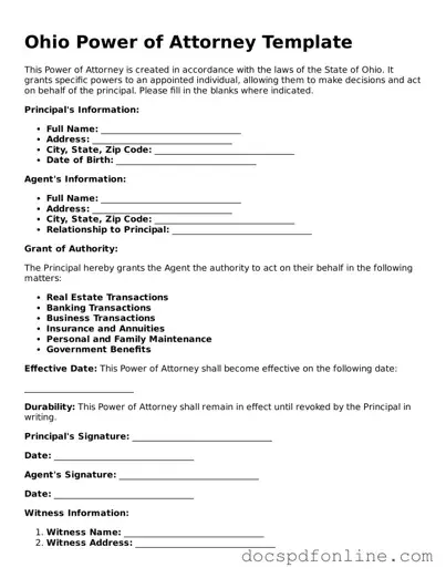 Legal  Power of Attorney Template for Ohio