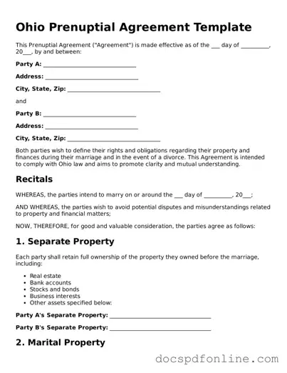 Legal  Prenuptial Agreement Template for Ohio