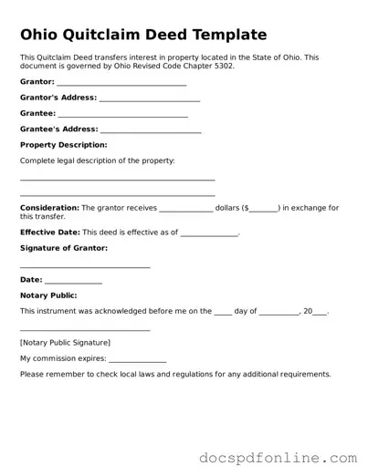 Legal  Quitclaim Deed Template for Ohio
