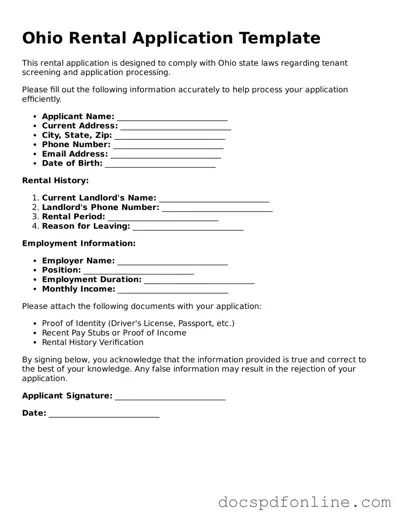 Legal  Rental Application Template for Ohio
