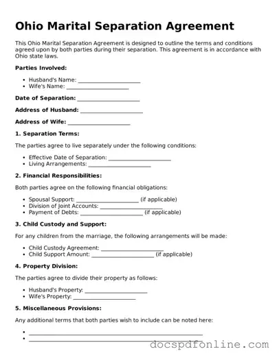 Legal  Marital Separation Agreement Template for Ohio