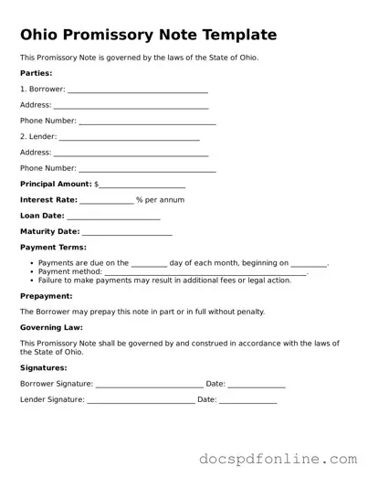 Legal  Promissory Note Template for Ohio