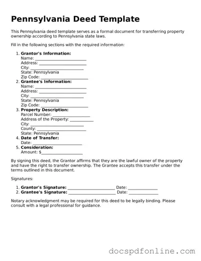 Legal  Deed Template for Pennsylvania
