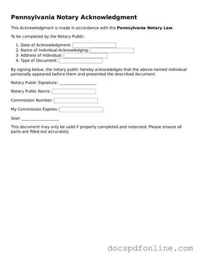 Legal  Notary Acknowledgement Template for Pennsylvania