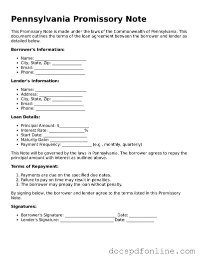 Legal Promissory Note Template for Pennsylvania