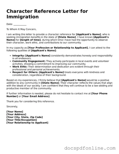 Attorney-Approved Character Reference Letter for Immigration Document