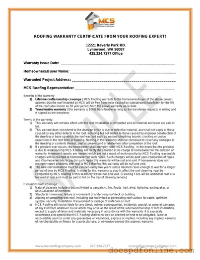 Fill Your Roofing Warranty Certificate Form