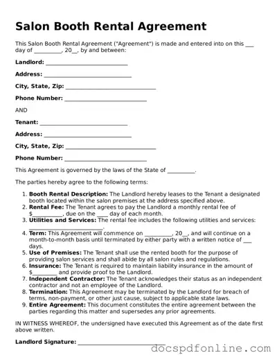 Attorney-Approved Salon Booth Rental Agreement Document