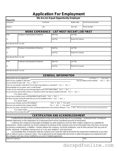 Fill Your Spanish Application Employment Form