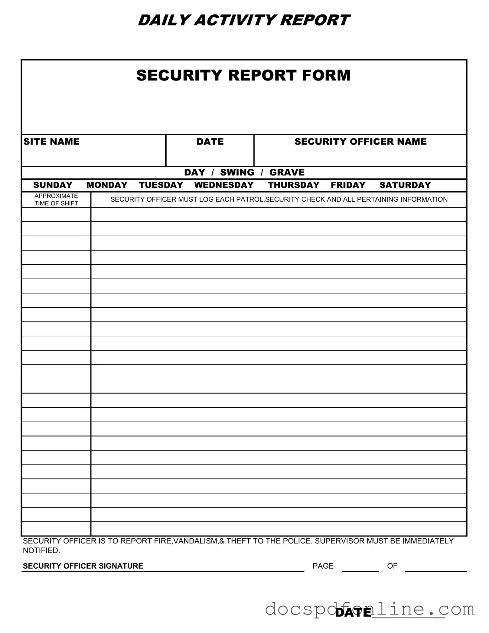 Fill Your Security Guard Daily Report Sample Form