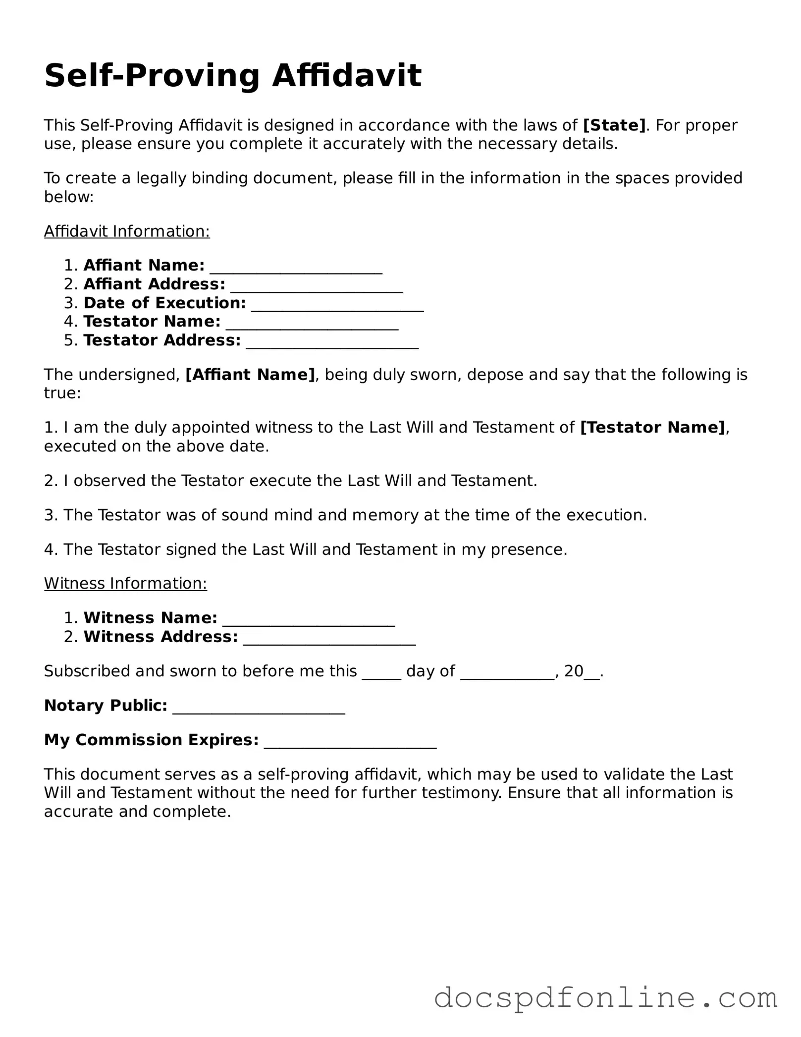 Attorney-Approved Self-Proving Affidavit Document