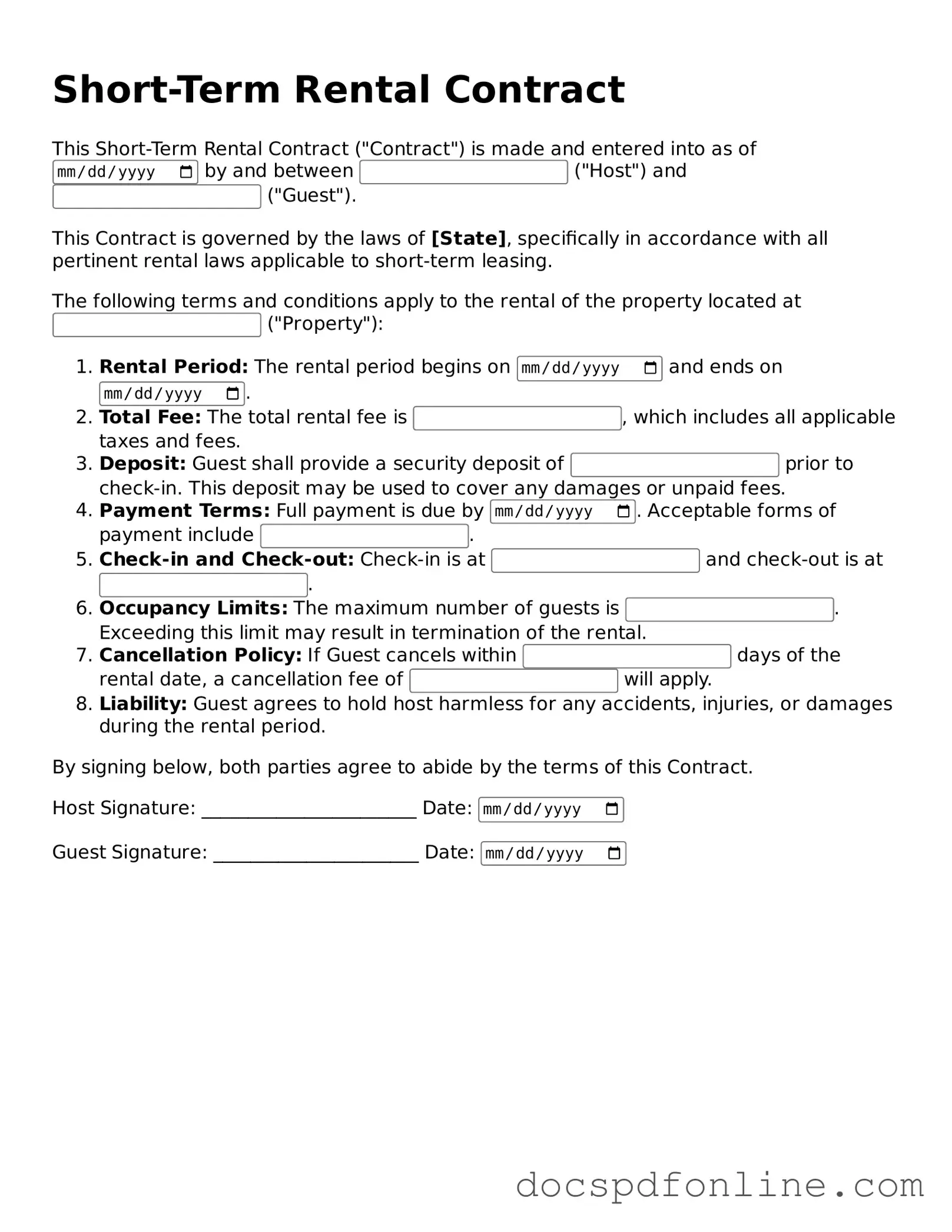 Attorney-Approved Short-Term Rental Contract Document