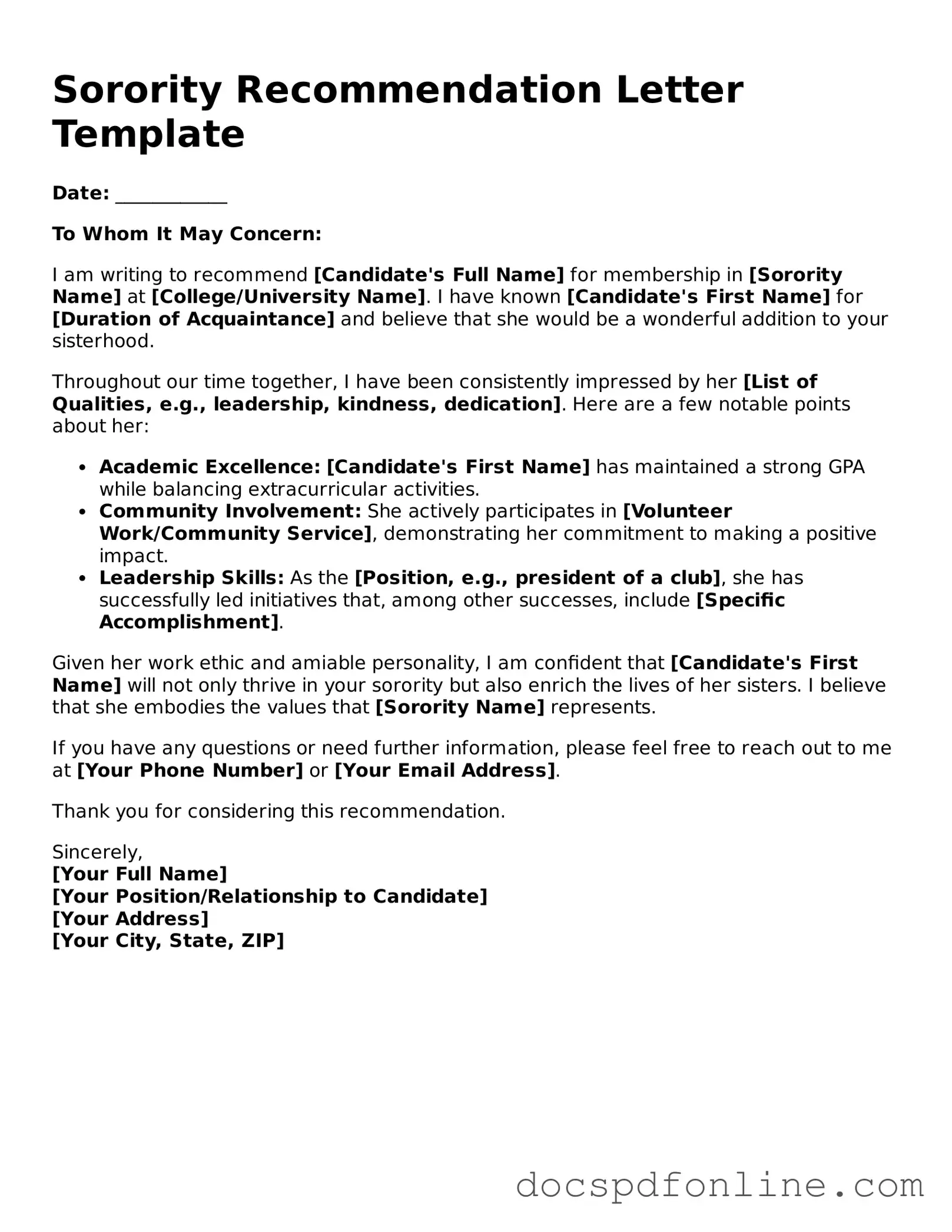 Attorney-Approved Sorority Recommendation Letter Document