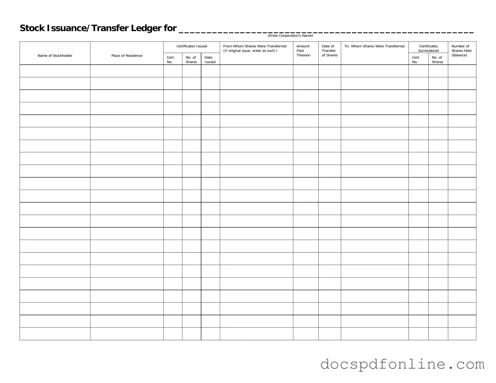 Fill Your Stock Transfer Ledger Form