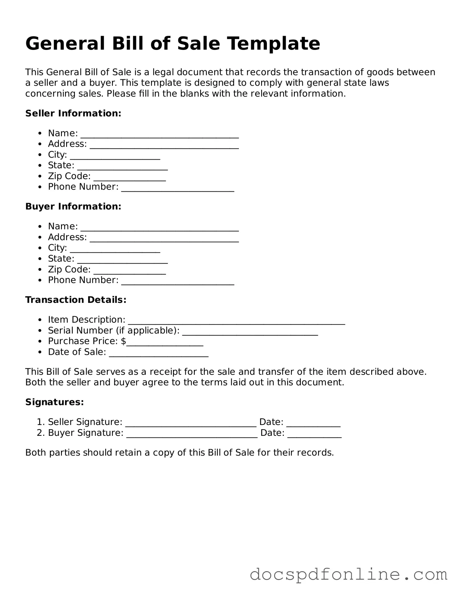 Attorney-Approved General Bill of Sale Document