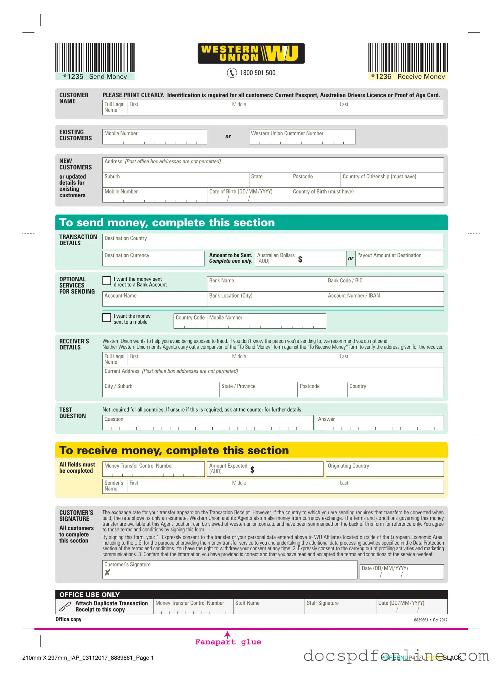 Fill Your Western Union Form